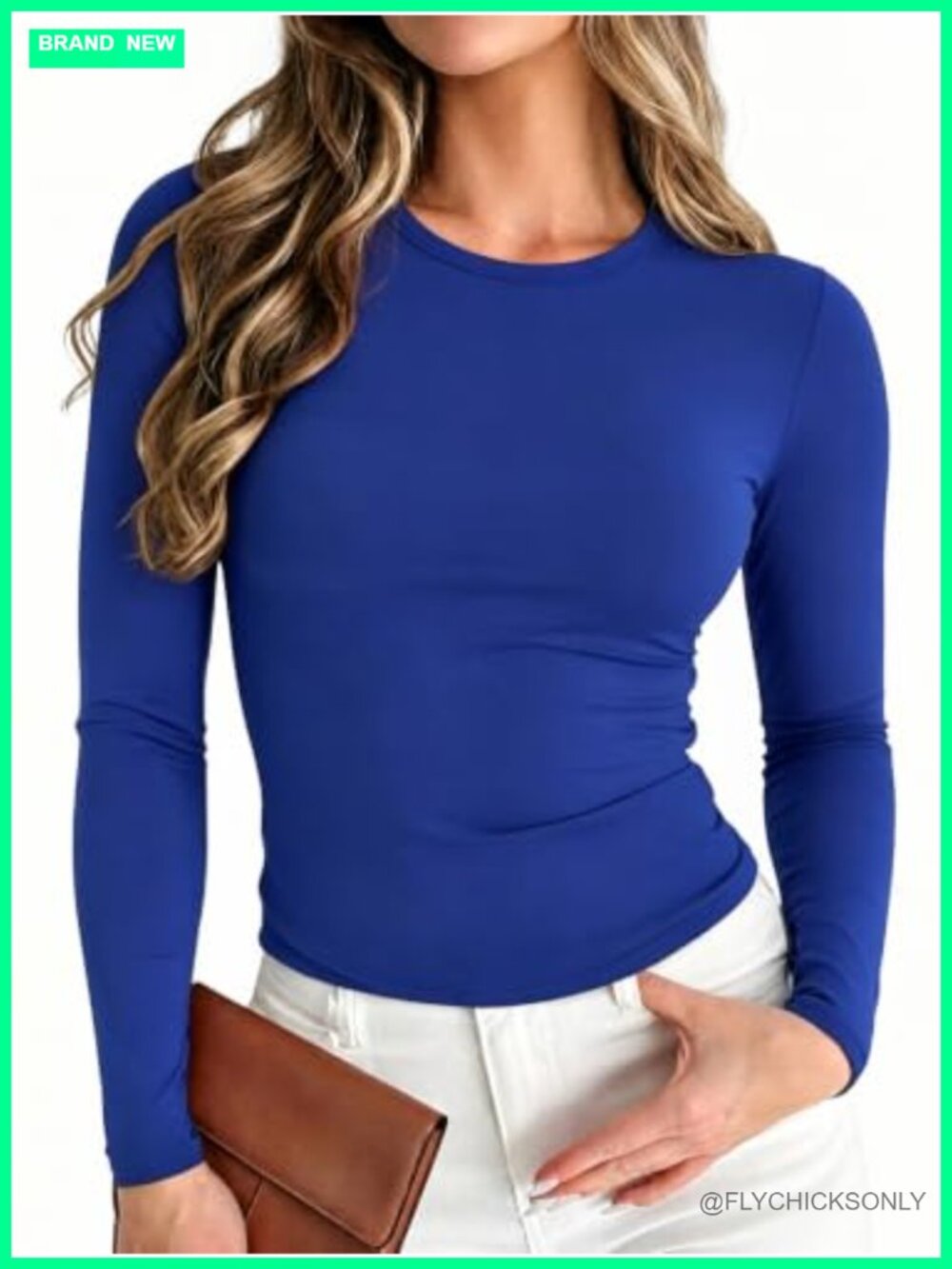 Slim Fit Long Sleeve Crop Top Crew Neck Rayon Spandex Tee Y2K